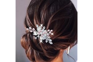 Edary Pettine per capelli da sposa in argento con perle rosa, accessori per capelli da sposa per donne e ragazze