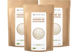 NATURAFORCE NATURA FORCE NATURA-FORCE NATURA FORCE - Farine de Patate Douce - 100% Bio - Sans Gluten et Sans OGM - Agriculture Biologique - Index Glycémique Faible - Idéale pour vos crêpes et gâteaux - 3 Sachets de 400 grammes
