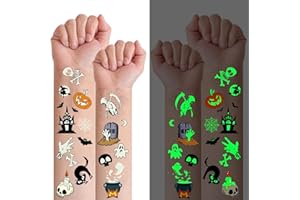 EIKEJI 30 Fogli Tatuaggi Halloween Bambini, 360+ Halloween Tatuaggi Set,Includere 20 Fogli Luminous Adesivi Tatuaggi e 10 Fogli Tatuaggio Finti, Decorazioni Forniture Cosplay per Feste di Halloween