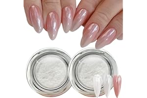 GZMAYUEN 2 pudełka White Pearl Chrome Nail powder Transparentny Aurora Chrome Pigment dla nóg, lśniące glitter powders efekt lustrzany