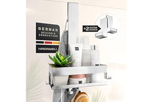 KRONWELL® Duschablage zum Hängen - rostfrei + 2 zusätzliche Haken - Duschregal zum Hängen - Duschkorb hängend Edelstahl - Shampoo Halterung für Dusche - Chrom