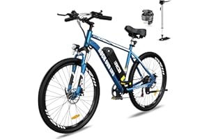 RCB E Bike Erwachsene RK15, Elektrofahrräder 26 Zoll mit 12Ah Lithium-Akku bis zu 90KM Lang Range (Umweltauswirkungen), 250W Motor, 7-Gäng, Elektrofahrrad Stoßdämpfende Vorderradaufhängung
