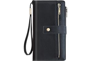 NEWIROVE Portafoglio Donna Grande, Borsellino Donna 24 Slot Per Carte Porta Carte Di Credito Protezione Rfid Portafoglio In Pelle Vintage con Cerniera E Tracolla Staccabile，Nero