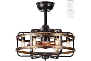IZOWE Ceiling Fans with Lights Remote Farmhouse 46cm Flush Mount Industrial Caged Ceiling Fan 3 Speed Vintage Reversible Ceiling Fans with Lamps Retro for Bedroom Dining Room Kitchen 6x E14 Light Bulb Base