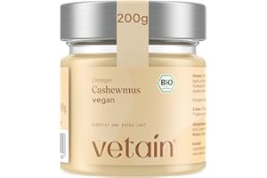 VETAIN Bio Cashewmus Cremig 200g - 100% Bio-Cashewkerne - Reich an Protein & Ballastoffen - Vegan - Ohne Zuckerzusatz & Palmöl - Perfekt als Topping für Müsli, Porridge oder als Brotaufstrich