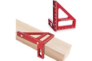 JINGEGECOME 3D Multi Angle Measuring Ruler, 45° & 90° Degree Triangle Scriber Square Protractor, Miter Triangle Ruler Measuring Tool for Engineer Aluminum Inch Scale for Carpenters and Woodworkers (Red).