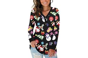 AUSELILY Women's Long Sleeve Tops V-Neck Button Jumpers Causal Loose Henley T-Shirt Sweatshirts