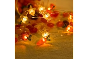 YUMCUTE [20 LED] Luci a stringa di luci a forma di coniglietto, carota fata, 2,2 m, impermeabile, per esterni e interni, giardino, per recinzioni, prati, patio, feste estive, Pasqua, vacanze (bianco caldo)