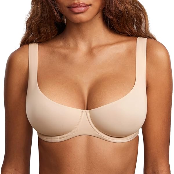 MELENECA Damesbustehoes Minimiserend V-hals met Draadsteun Plusgrootte Zonder Voering Diepgesneden T-shirt Stijl Beige 85C