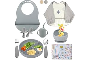 HappyDoo | Vajilla Bebe | 11 Piezas | Plato Bebe Ventosa | Cuenco | Vaso Bebe | Babero Bebe Impermeable | Babero | Cubiertos Bebe | Vajilla Infantil | En Caja para Regalar