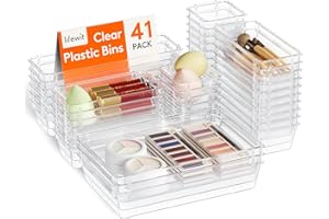 Lifewit 41 organizer per cassetti con 4 misure, in plastica trasparente, per trucchi, per cucina, gioielli, camera da letto, ufficio