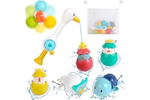 SWIECEDON Jouet de Bain Bébé, 8 Pièces Jouet de Bain Set avec Jouets d'animaux Nageurs,Ventouse Spinner Jouets,Jeu de Pêche Mgnétique pour Les Enfants à partir de 1 an,Jouets Cadeau de Douche pour Garcon Fille