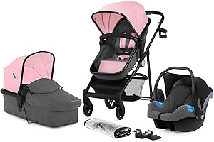 Kinderkraft Carrito Bebé 3 en 1 JULI, Silla de Paseo, Silla Coche, Accesorios, Rosa