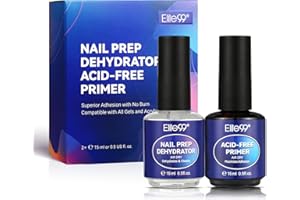 Elite99 Professional Gel Nail Polish Primer, 2Pcs 15ml Acid Free Natural Nail Prep Dehydrate, Air Dry Superior Bonding Primer for Acrylic Powder Supplies Set