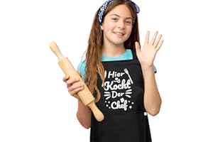 FUKPO Kinderschürze Mädchen, Schürze Kinder Baumwolle Schule Kochschürze Kinderschürzen Küche Malen Personalisiert Lustig, Verstellbare Backschürze Grillschürze Küchenschürze (4-12Jahre)