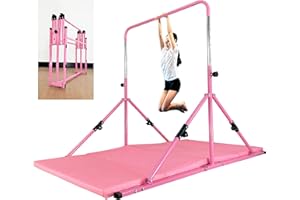 MARFULA Adjustable Gymnastic Bar with Mat Kip Bar with Fiberglass Rail & 304 Stainless Steel Arms for Kids and Gymnast Exercise Home and Gym Club Use