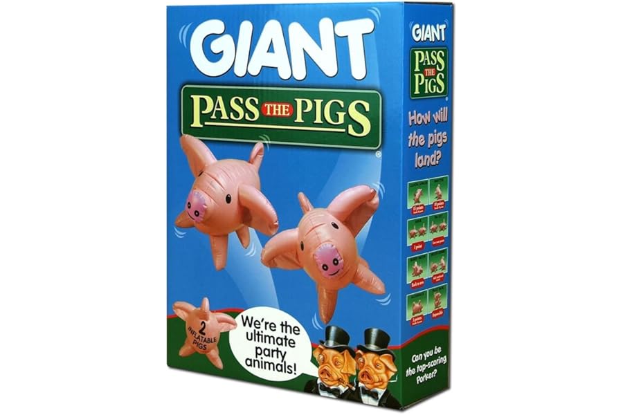 PASS THE PIGS Giant Dice Game, bounce the inflatable pigs around the garden, house, pool or beach and see how they land, first to 100 points wins, great gift for ages 6 plus