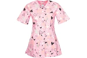 DINOZAVR Carla Sanitario Camisa Médica con Botones a presión y Cuello en V para Mujeres