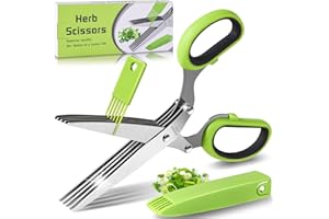 LESOLPH Kräuterscheren, Edelstahl Küchenschere 5 Klingen, Gewürzschere Schnittlauchschere Gemüseschere mit Sicherheitsabdeckung und Reinigung Kamm, Küchen-Kräuterschere für Kräuter, Petersilie, Schnittlauch