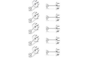 MILACOLATO Tytanowe kolczyki dla kobiet i dziewcząt, 5 par, G23, tytanowe kolczyki sztyfty do wrażliwych uszu, sztuczny diament, hipoalergiczne, 20 g, płaski tył, zestaw kolczyków do chrząstki