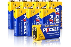 Piles 9V 6F22 Carré Rectangulaire Longue Durée pour Détecteurs de Fumée/Incendie,Arroseurs de Jardin,Multimètre,Lot de 8,PKCELL