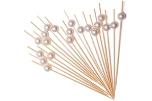GETALIFT 200 Counts Pearl Cocktail Picks, Cocktail Toothpicks for Appetizers Picks, Bamboo Cocktail Skewers for Wedding Party Drinks Fruit Sandwiches Barbeque Snacks 4.7 Inch (White)