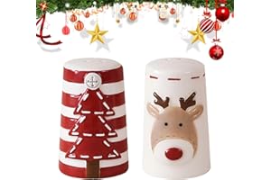 PORUPAEL 2PCS Christmas Ceramic Salt and Pepper Shaker Sets Christmas Salt and Pepper Shakers Cute Salt Shaker Xmas Salt and Pepper Pots for Farmhouse Kitchen Table Décor