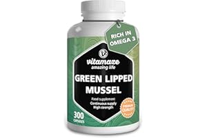 VITAMAZE - AMAZING LIFE Green Lipped Mussel 1500mg- Omega 3 & Glycosaminoglycanes- 300 Capsules Pure New Zealand Green Lipped Mussel Powder - Supplement for Cartilage and Joints - German Quality