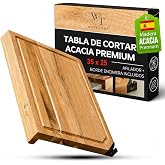 Acacia Wood Cutting Board with Edge for Countertop | 35 x 25 cm &middot; Integrated sharpener &middot; Juice collection channel &middot; Premium w