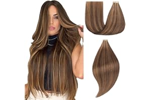 Einbeauty Extension Capelli Veri Biadesivo 20pcs Extension Biadesive 35cm 40g Marrone scuro con marrone chiaro Extension Biadesive Capelli Veri Invisibile Extension Capelli Veri(14inch,P2/10#)