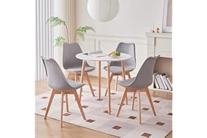 DEYARNA HOME Set di Mobili per Sala da Pranzo, Set da Pranzo da 5 Pezzi con 1 Tavolo da Pranzo Rotondo e 4 Sedie da Pranzo, Ideale per Cucina, Sala da pranzo, Soggiorno, Ufficio (Grigio)