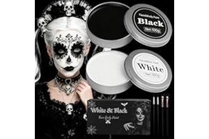 CUTLOT Halloween Schminke Schwarz Weiß Set 200g - 100g Schwarz & 100g Weiß + 4 Pinsel für Grusel Make up, für Erwachsene Kinder, Kinderschminke Fasching, Face Paint, SFX Cosplay