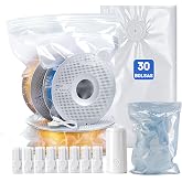 AGPTEK Kit 30 Vacuum Bags for 3D Filament, Electric Pump 60kPa | Double Zipper, 30 x 34 and 13 x 37 cm for 1 kg Coils, Compat