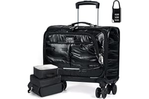 Lekeinchi Laptop Bag with Wheels,Softside Hand Luggage Rolling Briefcase Women Laptop Trolley for Work/Travel/Business, Waterproof Underseat Cabin Bags (Down Black Three Set, M)