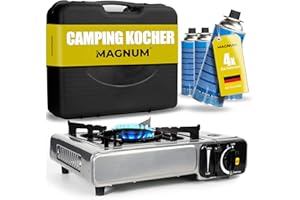 Magnum Gaskocher inkl. 4 Gaskartuschen - robuster Campingkocher mit Gaskartusche – Gaskocher mit Kartusche 1-flammig – Campin