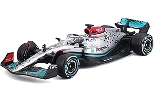 Bburago Mercedes AMG Petronas F1 Team W13 (2022): Modellauto im Maßstab 1:43, 63 George Russel, Windowbox, Silber (18-38065R)