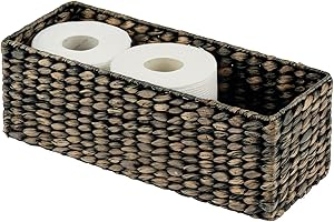 mDesign panier façon osier – corbeille tressée en jacinthe d'eau naturelle – accessoire de rangement idéal pour la salle de bain – noir