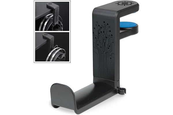 Enhance Support Casque Audio de Jeu ou de Musique avec Bras Pivotant à 360 Degrés, Pince de Fixation Format Universel pour Table et Bureau avec Rangement pour Câble Intégré - Noir