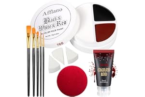 DE'LANCI Kit de maquillage d'Halloween pour le visage Faux sang effrayant SFX Rouge noir et blanc Pour enfants et Adultes Fête Tru Halloween Sang de scène Vampire Zombie Costume Cosplay Horro