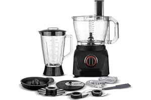 TURBOTRONIC BY Z-LINE TurboTronic Procesador de Alimentos 1900W con Batidora, 3L Recipiente, 1,5L Jarra de Vidrio, Exprimidor, Discos Ralladores y Trituradora de Hielo – Robot de Cocina Multifuncional