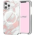 Lumee Halo Selfie Case for Apple iPhone 12 Pro Max - Studio-Like Front & Back Light w/ Variable Dimmer & Micropel AntiBacterial Protection Wireless Pass-Through Charging - White Marble