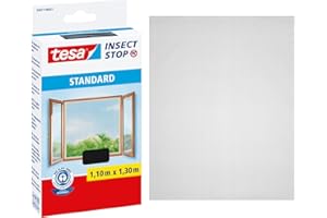 TESA UK tesa Insect Stop Hook & Loop STANDARD for Windows - Self Adhesive Window Fly Screen - Cut to Desired Size - in Anthracite, 110 cm x 130 cm