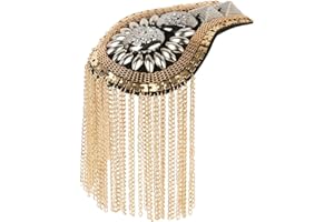 Aislor Shoulder Epaulets Tassel Chain Metal Epaulettes Beads Punk Fringe Epault for Ceremony Performance Gold A 2Pcs