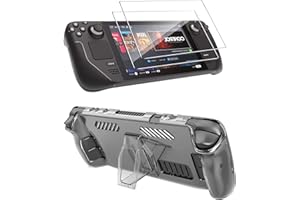 Dufuso Hülle für Valve Steam Deck/Steam Deck OLED Handyhülle + 2 Stück Schutzfolie für Panzerglas, Hart PC Stoßfest Kratzfest Bumper Case Schutzhülle mit Faltbare Ständer mit 9H Displayschutzfolie