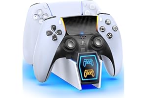 Kytok Base de Carga para PS5 Mando, 2,5H Cargador para PS5 y PS5 Edge Mando, Base de Carga para PS5 con Cable Type-C, LED Indicator y Luz Ambiental