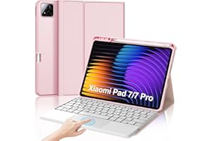 JADEMALL Coque Clavier avec Trackpad pour Xiaomi Pad 7/7 Pro 11.2 Pouces 2025, AZERTY Français Clavier Bluetooth Magnétique Détachable avec Touchpad pour Tablette Xiaomi Pad 7/7 Pro 11.2", Rose