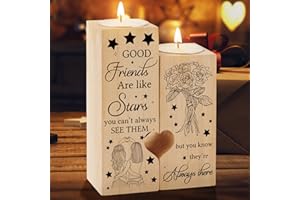 Funnli Gifts for Women, Wooden Heart Shaped Candle Holder Friendship Gifts for Women ,Warm Engraved Friendship Gifts,Ideal Birthday, Christmas, Graduation Gifts for Friend
