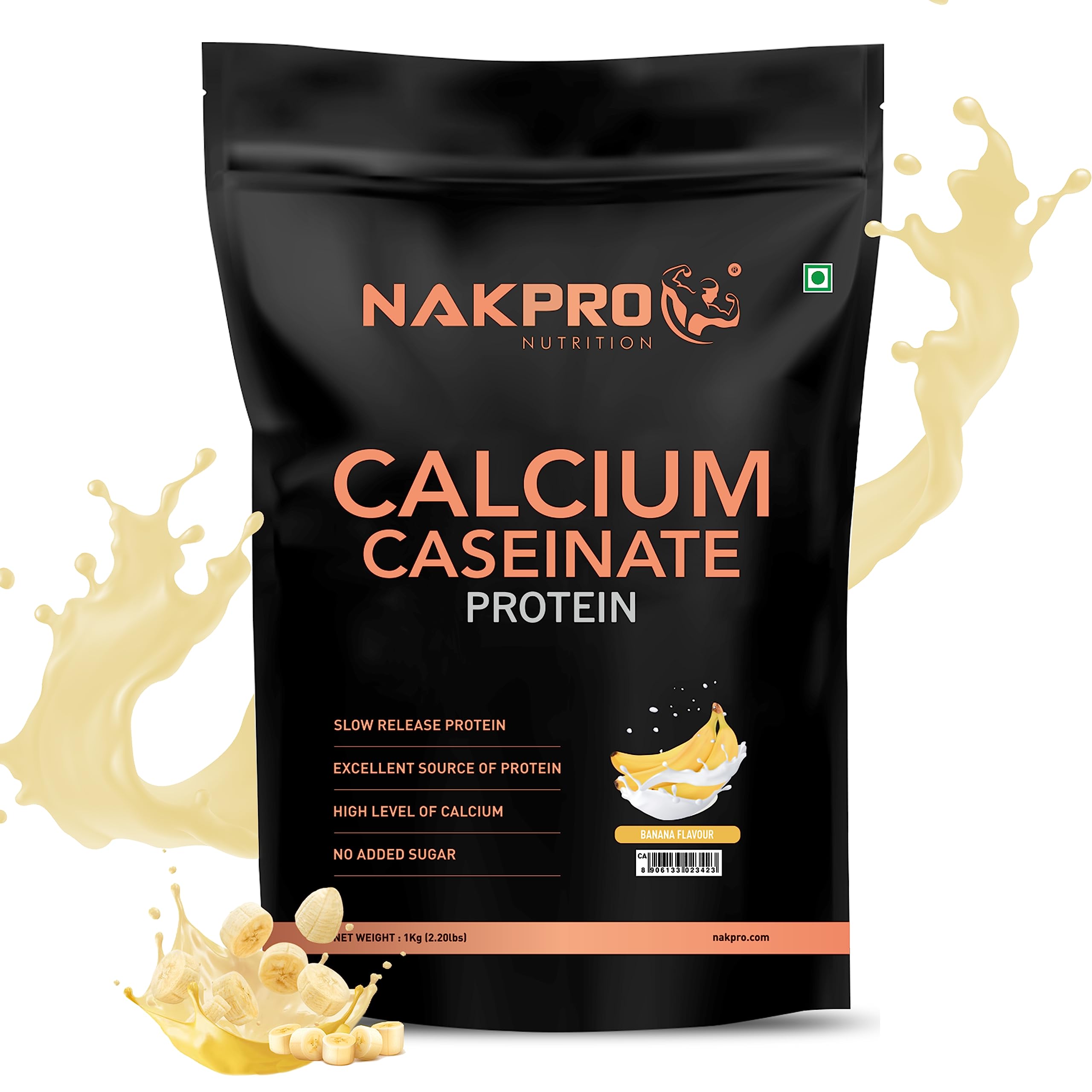 NAKPRO Calcium Caseinate | 27.88g Protein, 5.42g BCAA | Helps in Muscle Recovery | Slow Absorbing, Slow Digesting, Low Carbs 