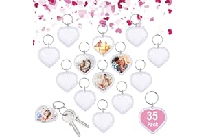 HEQISHUN Breloki do kluczy, 35 sztuk akrylowych pustych breloków do zdjęć w kształcie serca, dwustronne puste breloki do rękodzieła, akrylowe przezroczyste breloki do kluczy fotograficznych z dzielonym