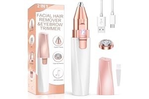 VINMALL Facial Hair Removal for Women: Painless Hair Removal Device - 2 in 1 Facial - Eyebrow Hair Remover Rechargeable, Eyebrow Trimmer and Face Shavers for Face, for Eyebrows, Peach Fuzz, Upper Lips, Arms